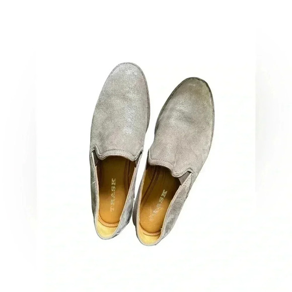 Trask Womens 6.5 Ali Gray Tan Sueded Leather Loafers Metallic Vibram Sole - Picture 7 of 11